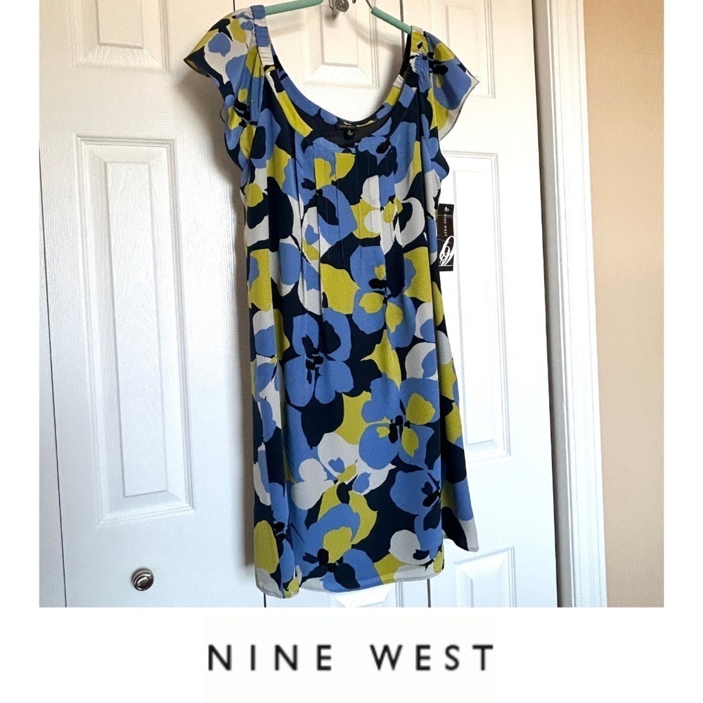NWT Nine West Short Sleeve Floral Silk Dress Size 8